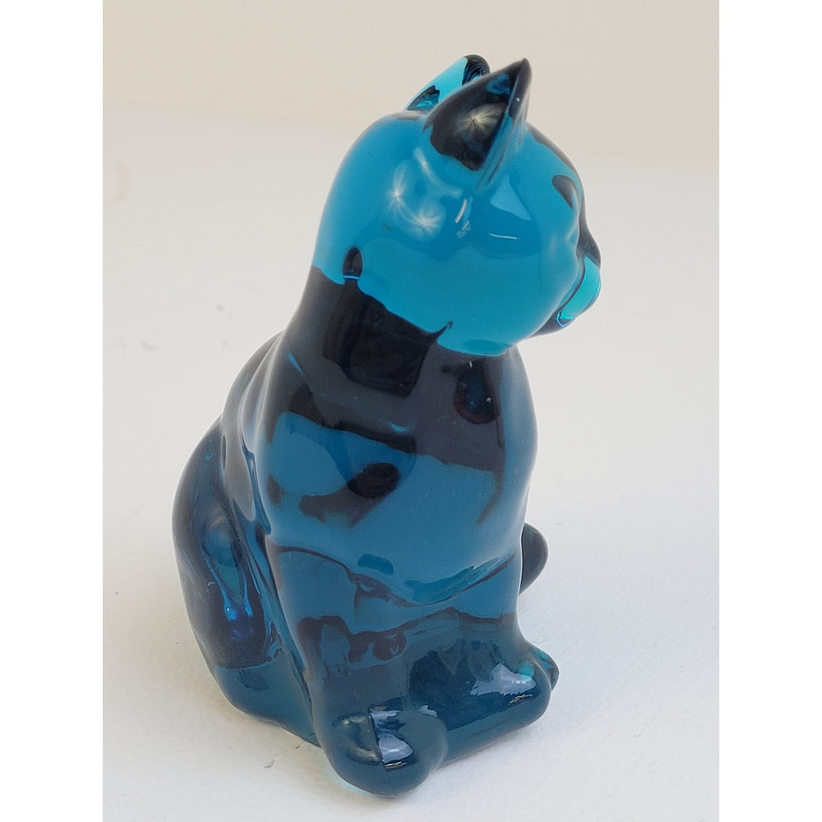 Vintage Fenton Glass Twilight Cobalt Blue Sitting Cat Kitten Figurine