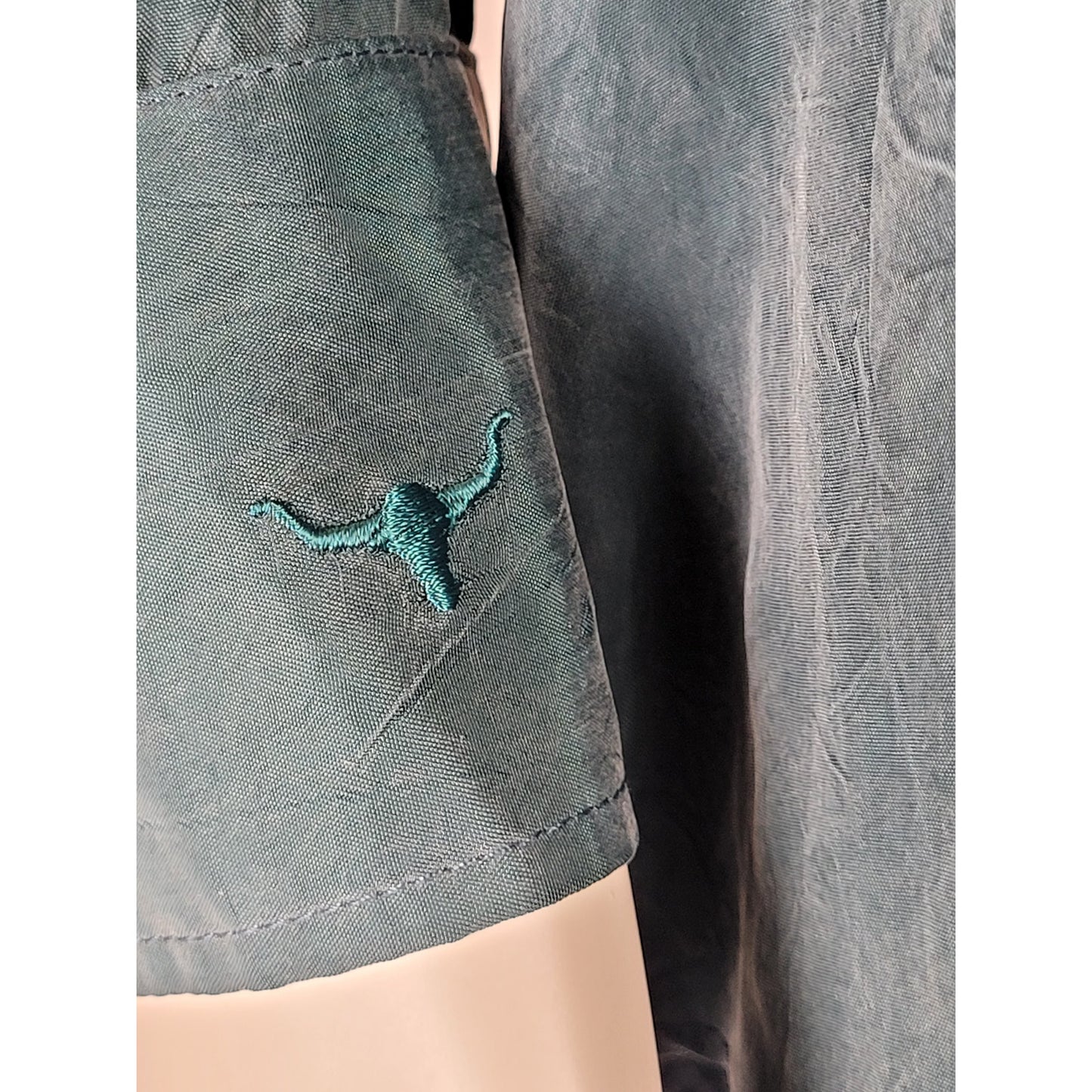 Vintage Rodeo Queen Emerald Green Silky Button-up Blouse with Embroidery Sz M