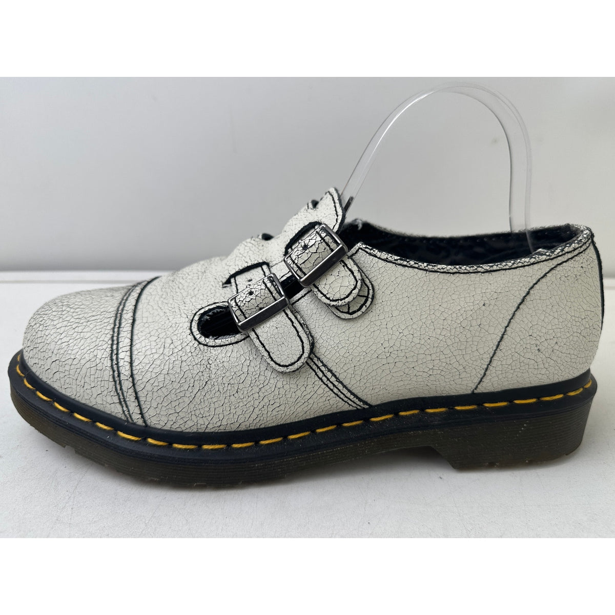 Dr. Martens Susy White Cracked Leather Double Strap Mary Jane Loafers Women's Sz 10