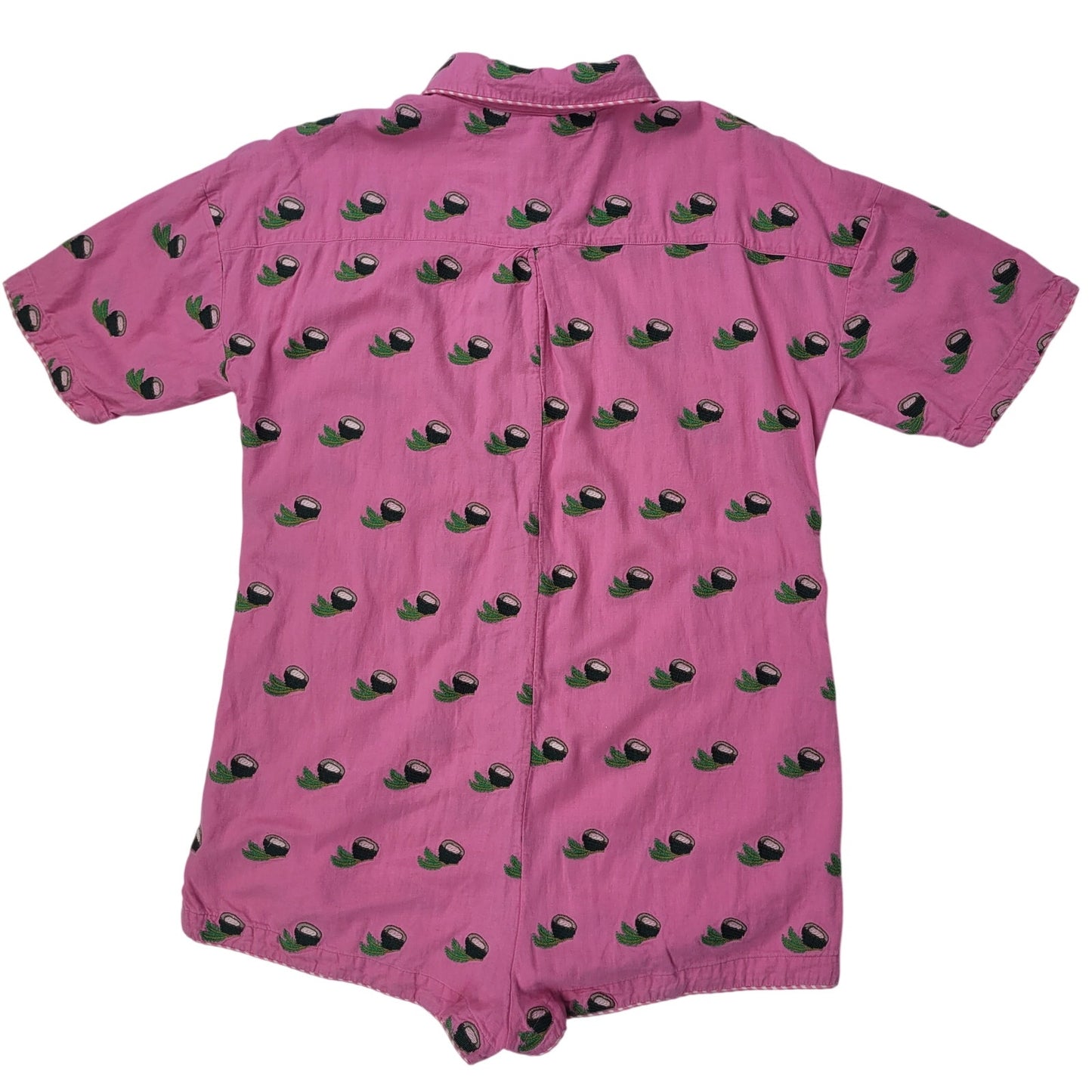 FARM Rio Cross Stitch Coconut Romper Pink Mother-of-Pearl Buttons Sz L
