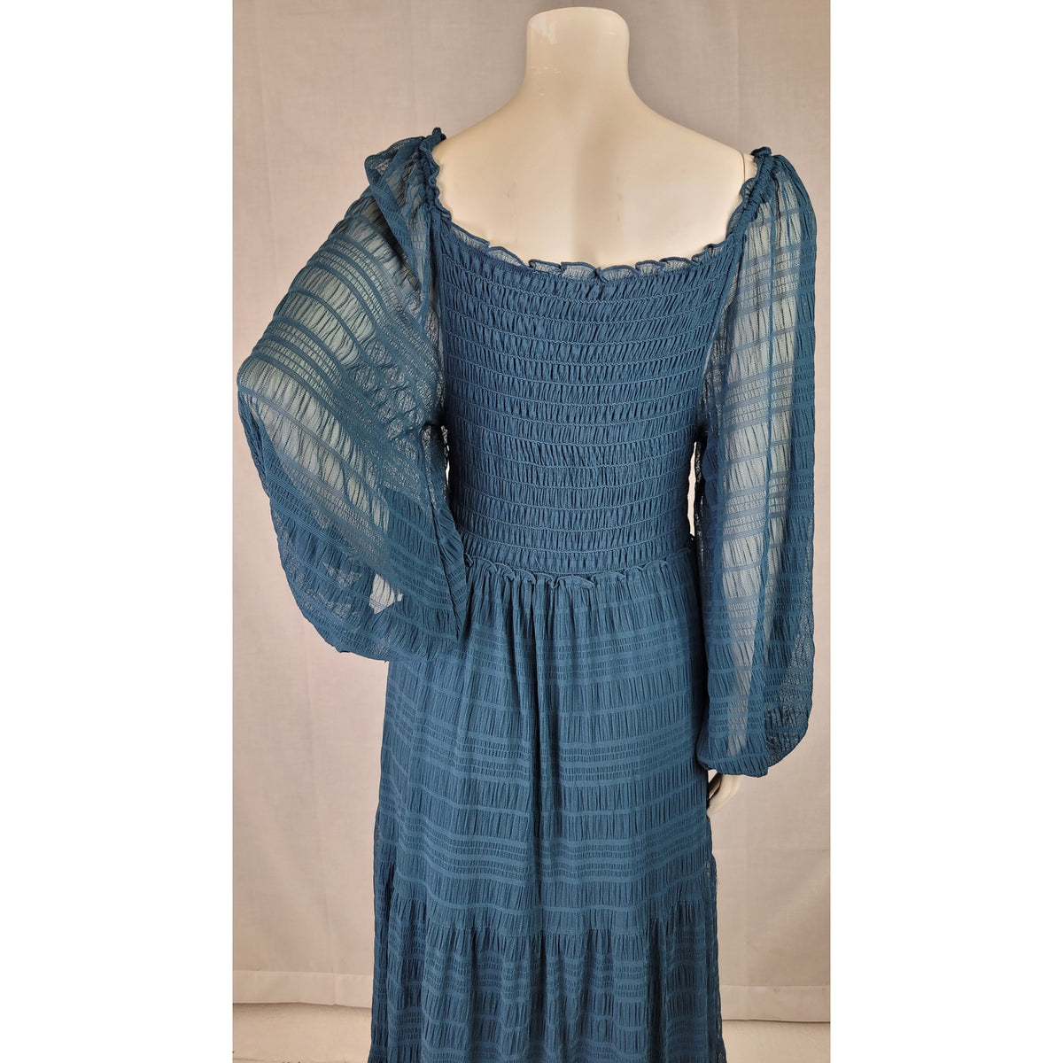 Max Studio Square Neck Smocked Maxi Dress in Marine Sz M MSRP $178