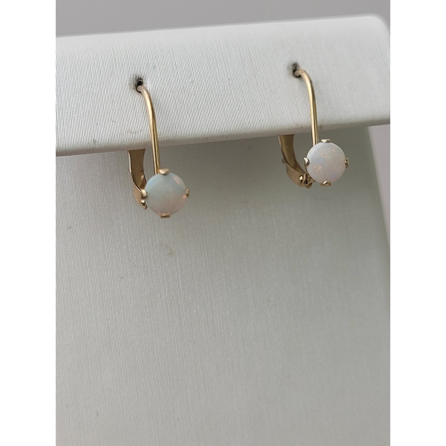 VTG 14K Yellow Gold Opal Dangle Drop Earrings in Box | 15mm Drop