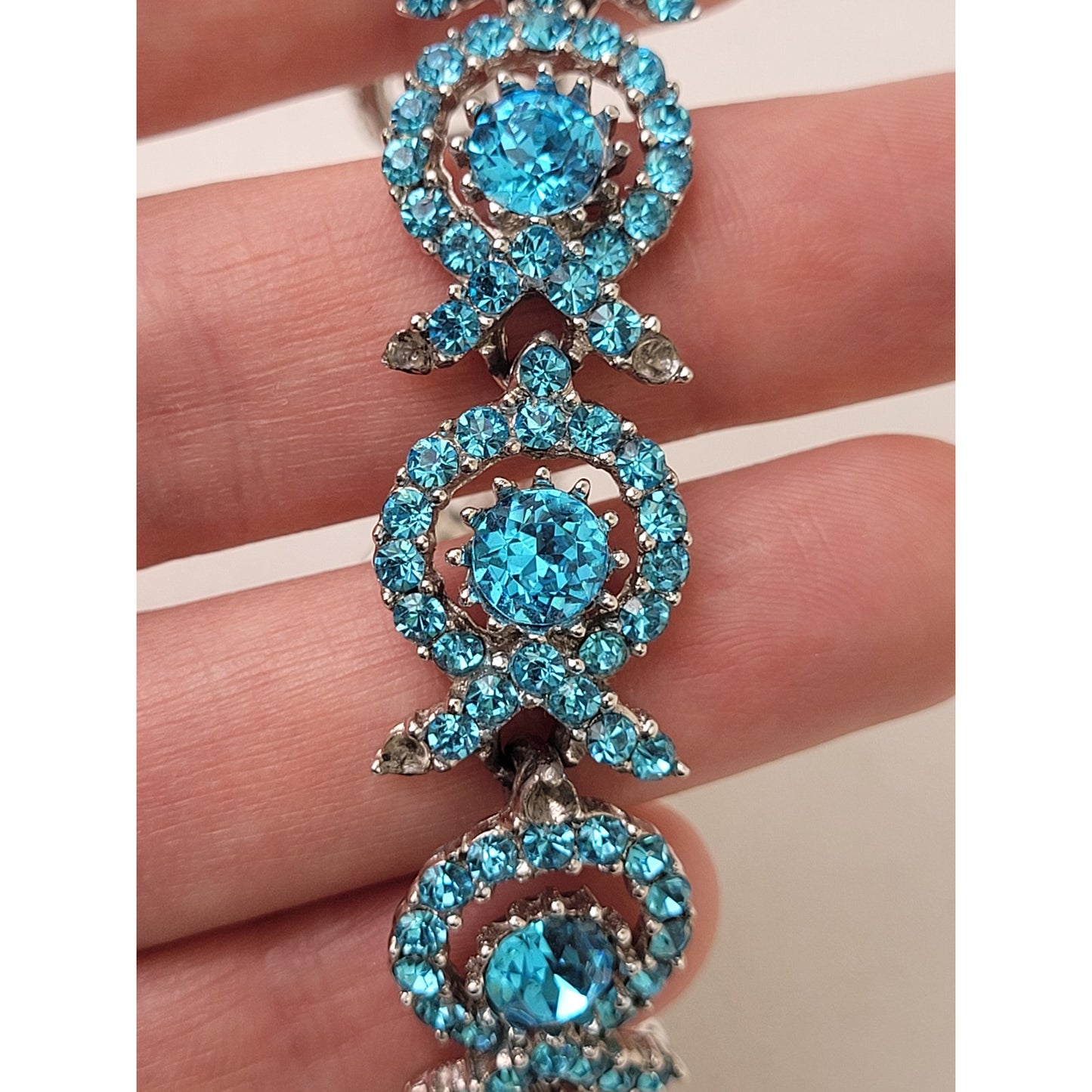 Vintage 1950s ORA Blue Rhinestone Necklace, Bracelet, & Earrings Set