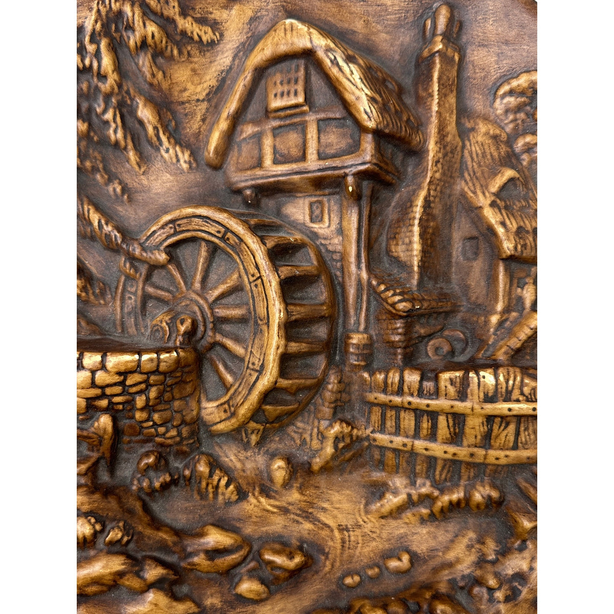 Vintage 3D Chalkware Seaport and Watermill Wall Plaques | Set of 2
