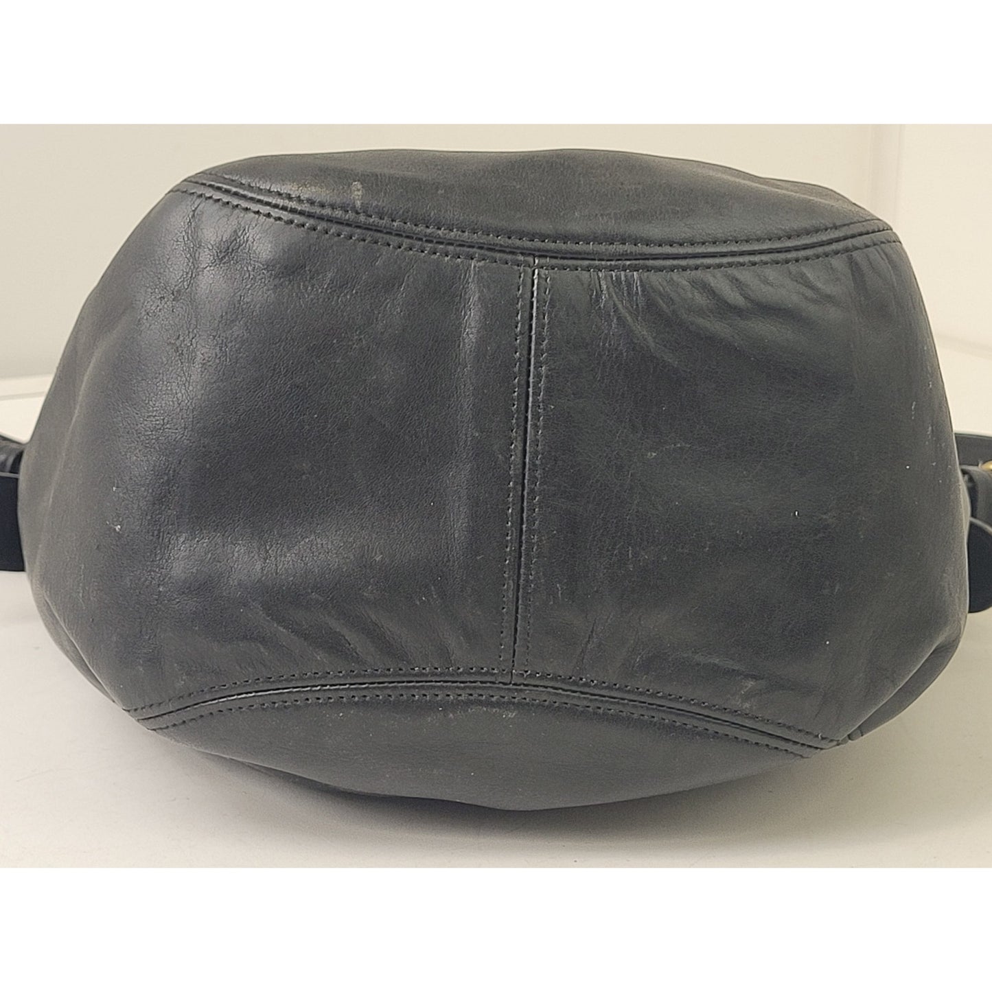 Vintage 90s Coach Duffle Sac Bucket Bag in Black Leather