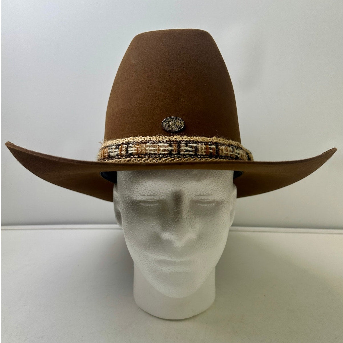 Vintage Resistol Stagecoach Brown Felt Cowboy Hat W/ Patterned Band Sz 7 1/4