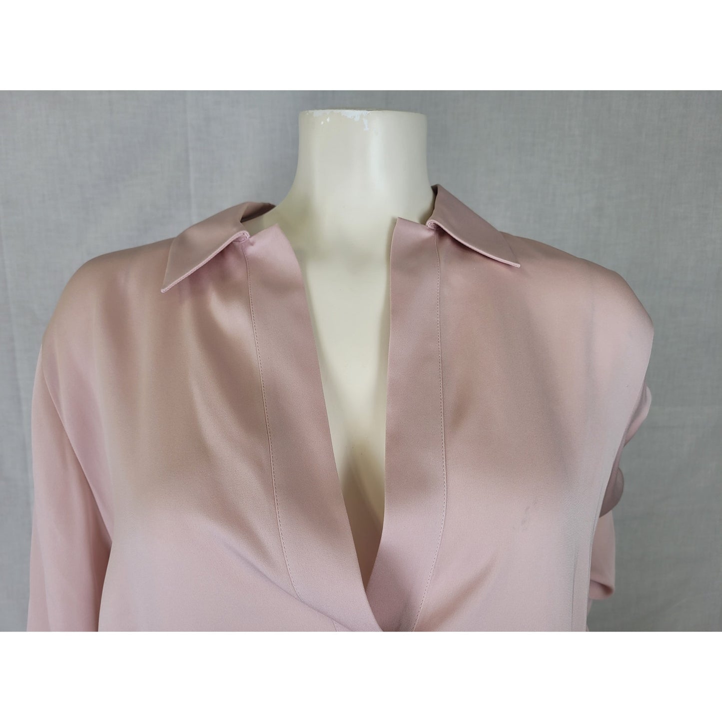 VINCE Soft Pink Silk Collared Blouse Women's Sz L MSRP: $395 NWT
