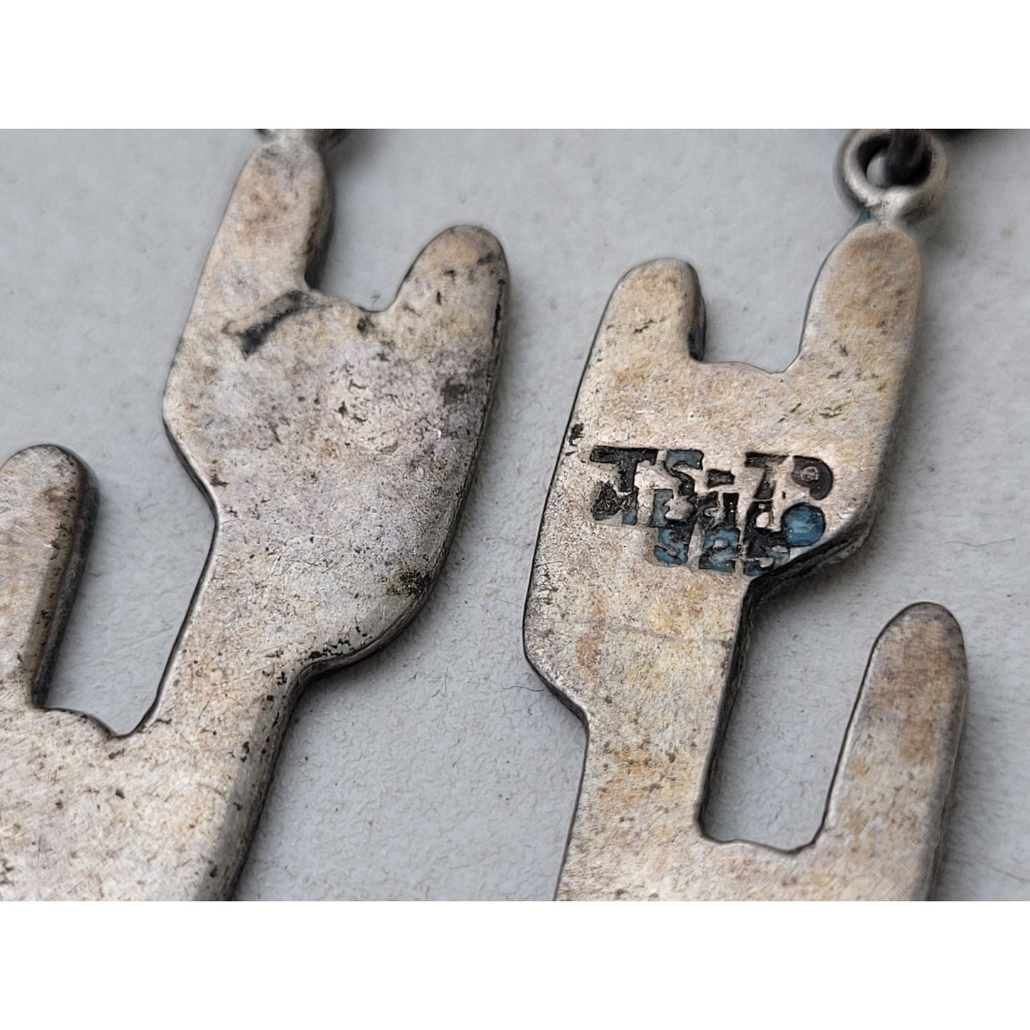 Vintage Saguaro Cactus Dangle Earrings w Turquoise Chip Inlay | Made in Mexico