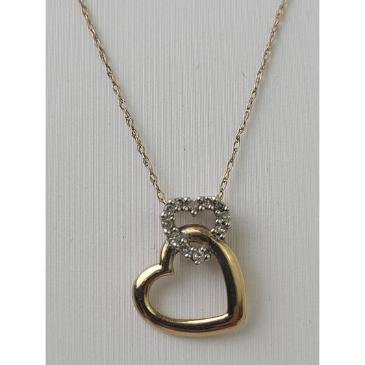 10K Yellow Gold Double Interlocking Open Hearts Necklace | 18" Chain | 1.26 g