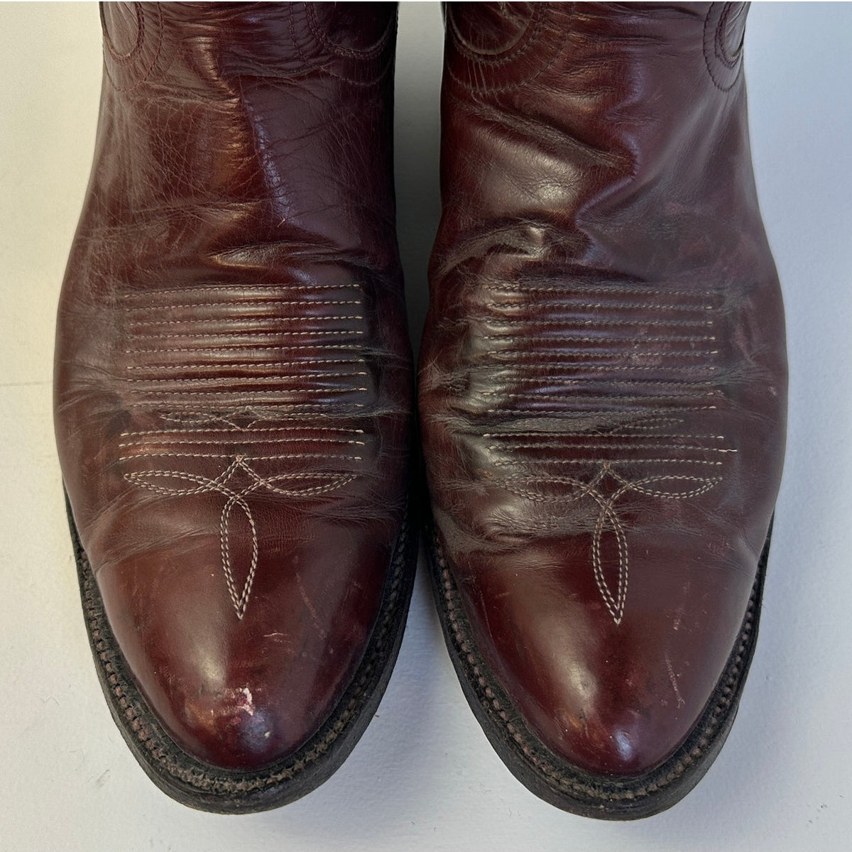 Vintage Tony Lama Burgundy Leather Cowboy Boots Style 1907 Men's Sz 10