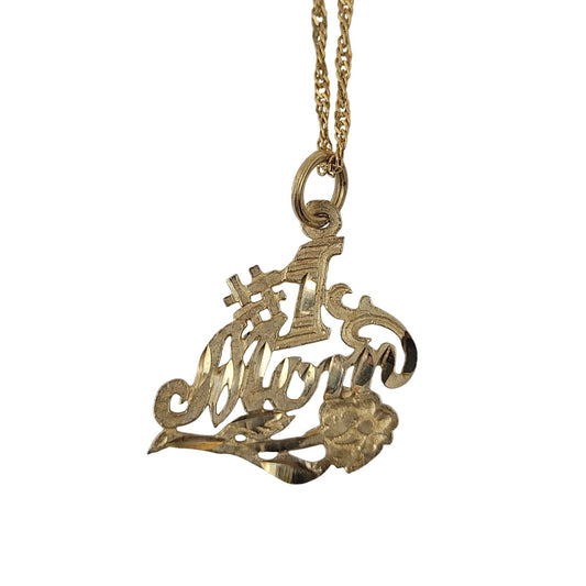 10K Yellow Gold #1 Mom Necklace 20" Chain 1.87g