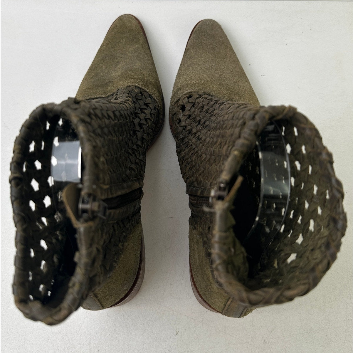 Free People In The Loop Woven Leather Olive Green Booties Women's Sz 9