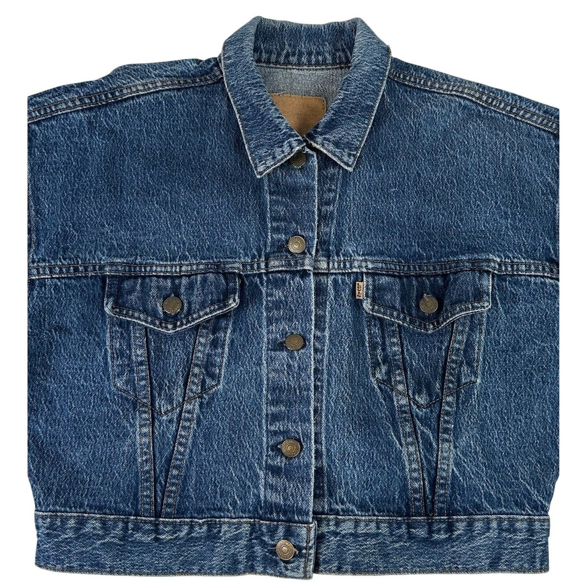 Vintage Levi's Orange Tab Cropped Medium Wash Denim Trucker Jacket Women's Sz L