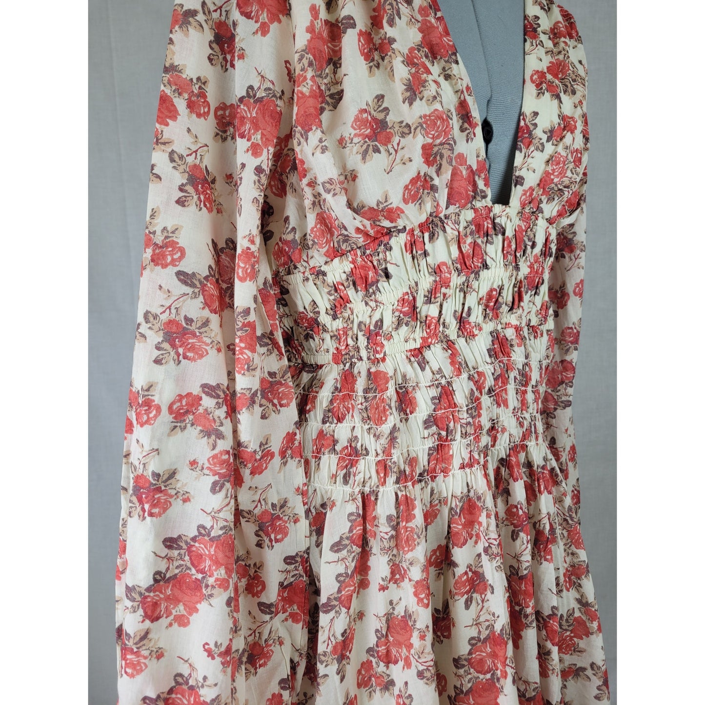 Free People Keep You Mini Dress Red Floral Print Plunging V-neckline Sz L NWT