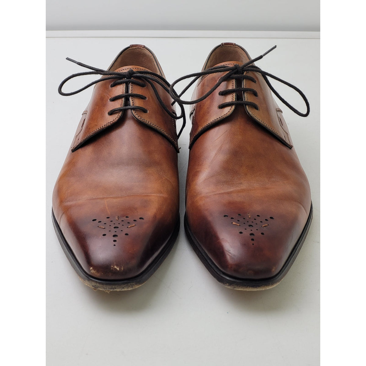 Magnanni Reko Tobacco Leather Medallion Toe Oxford Shoes Men's Sz 41 (8)