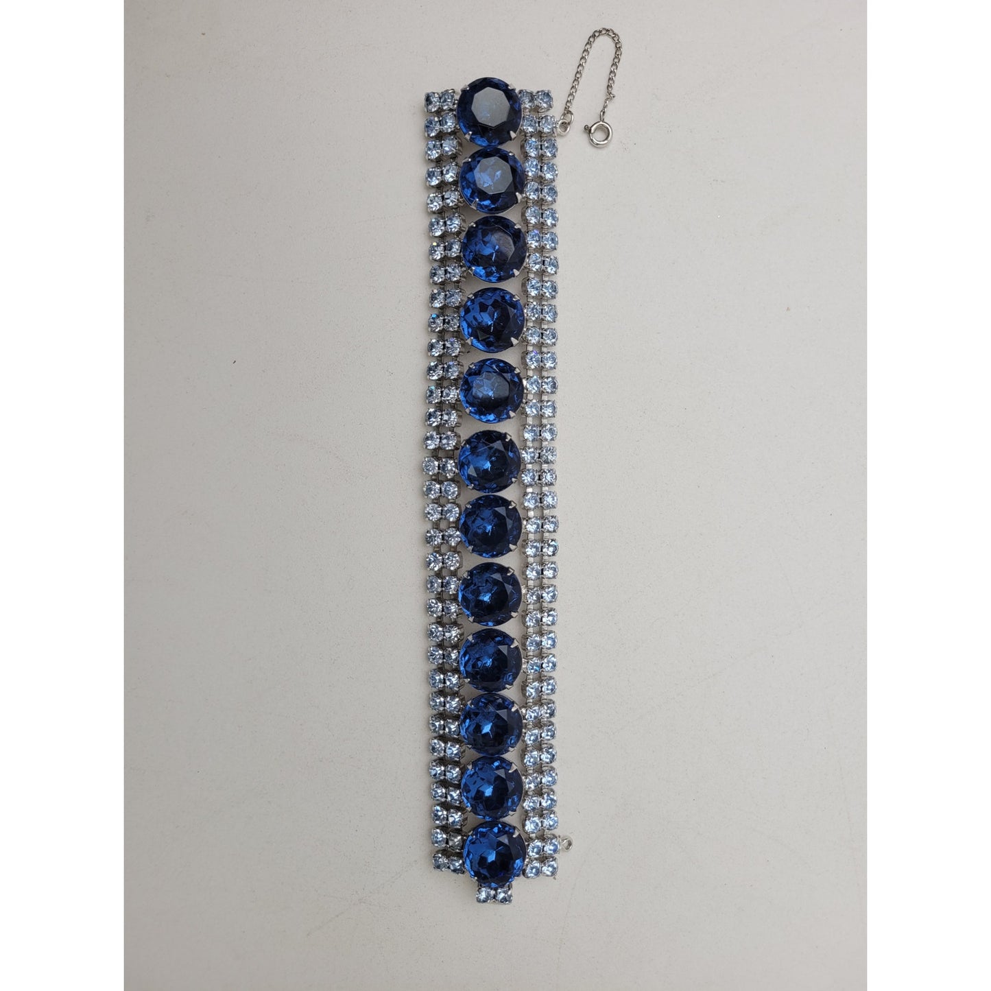 Vintage Blue Rhinestone Hollywood Regency Statement Bracelet & Earrings