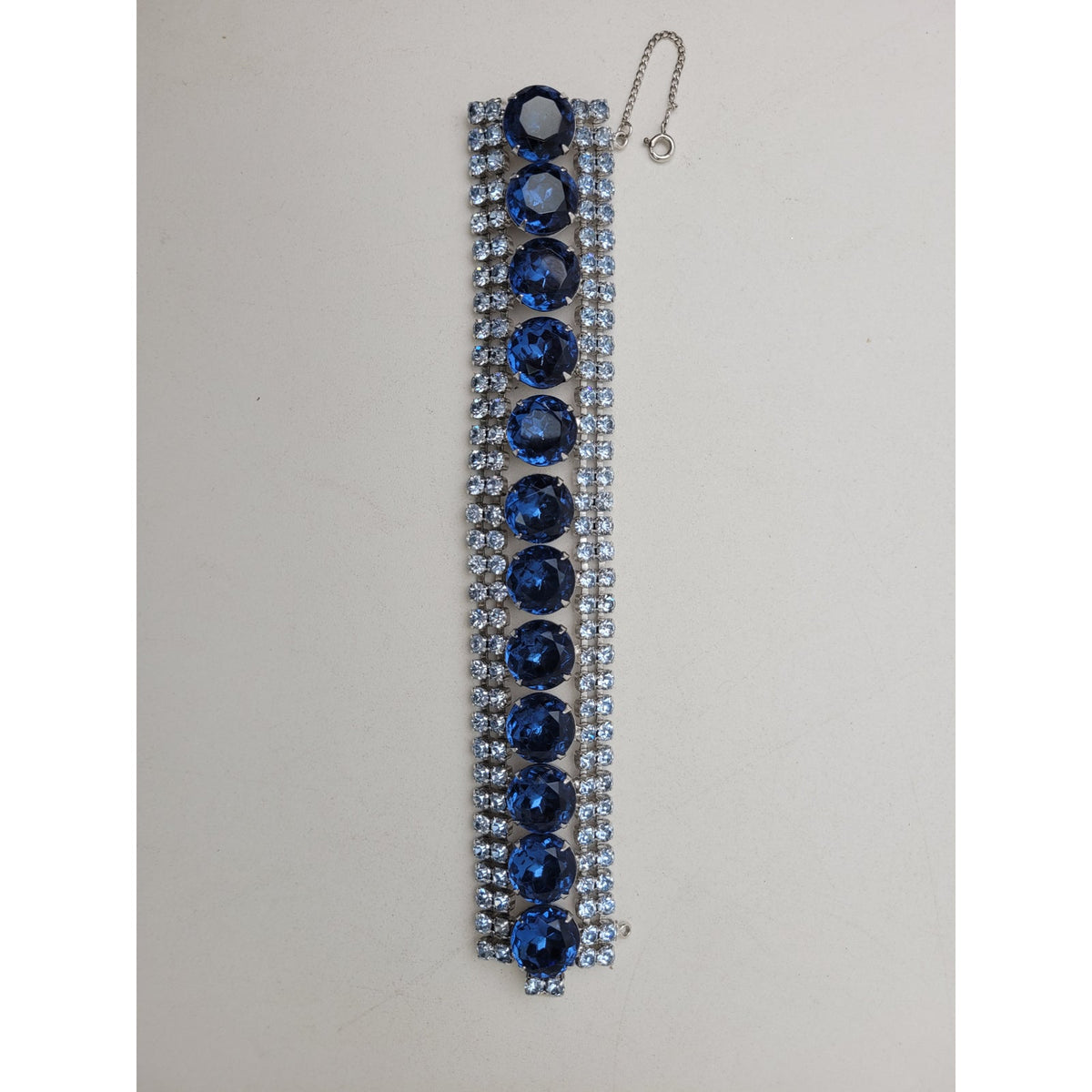 Vintage Blue Rhinestone Hollywood Regency Statement Bracelet & Earrings