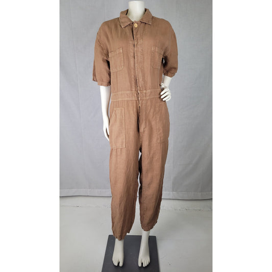 MATE the Label Sedona Linen Jumpsuit Short Sleeved Ankle Length Women's Sz L