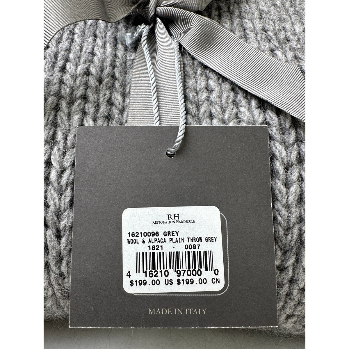 Restoration Hardware Italian Wool & Alpaca Gray Throw Blanket NWT
