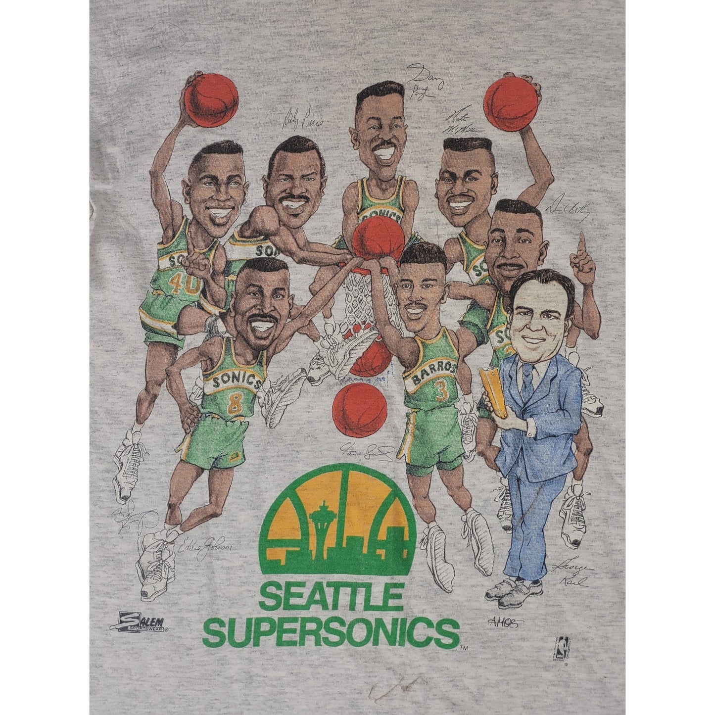Vintage 90s Seattle Supersonics T-Shirt NBA Caricature Men's Sz M