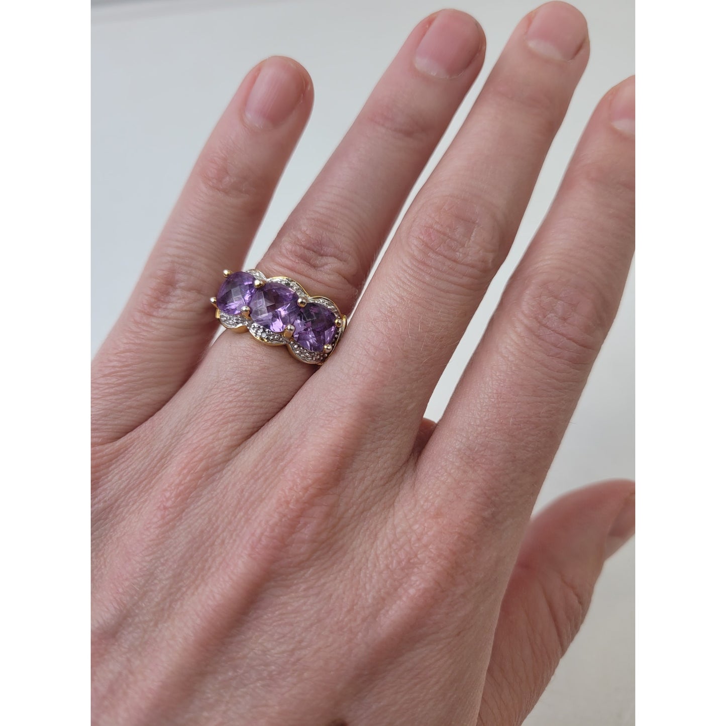 925 Sterling Silver 3-Stone Amethyst Cocktail Statement Ring Sz 4.75