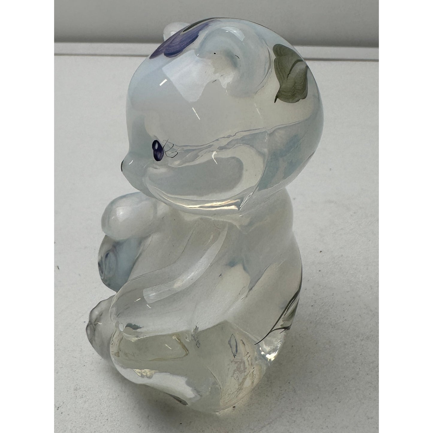 Vintage Fenton French Opalescent Hand Painted Sitting Bear Figurine Signed