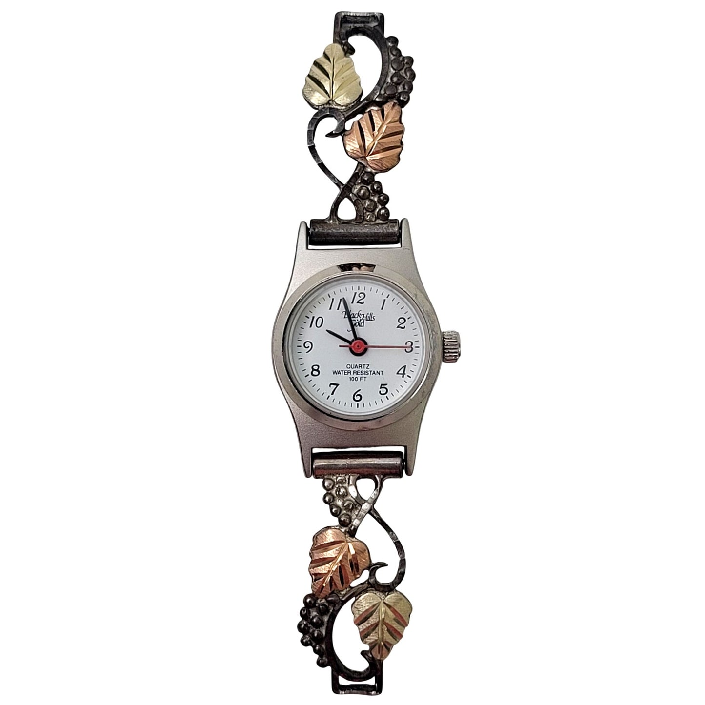 Black Hills Gold Quartz Watch Face 12K Tricolor Gold Leaves on Sterling Silver