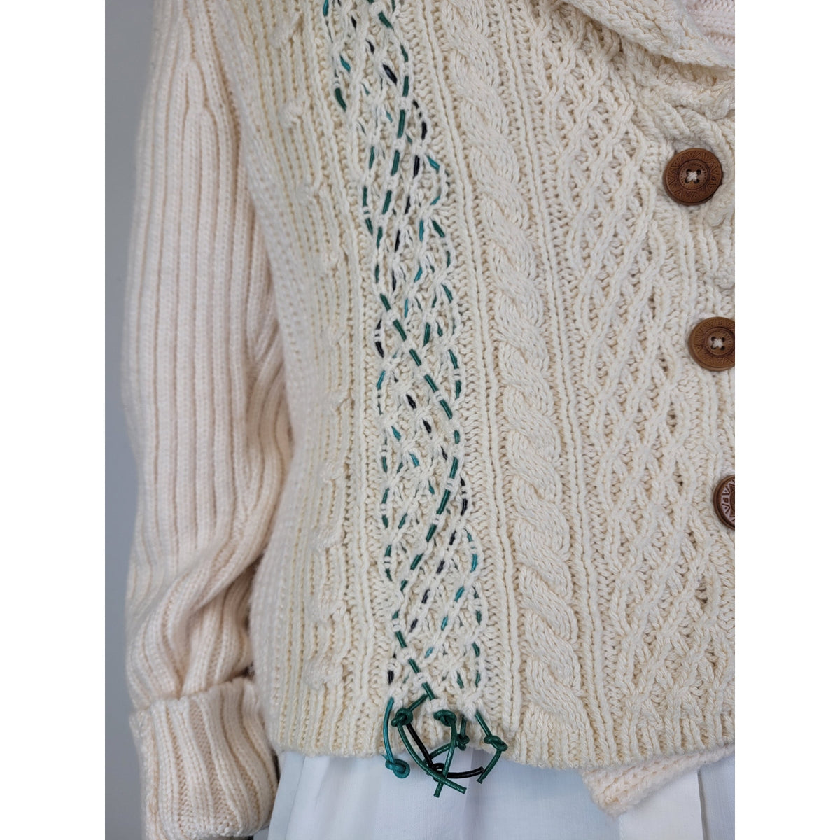 Anthropologie Rosie Neira Cream Cable Knit Cardigan Sweater Women's Sz XL NWT