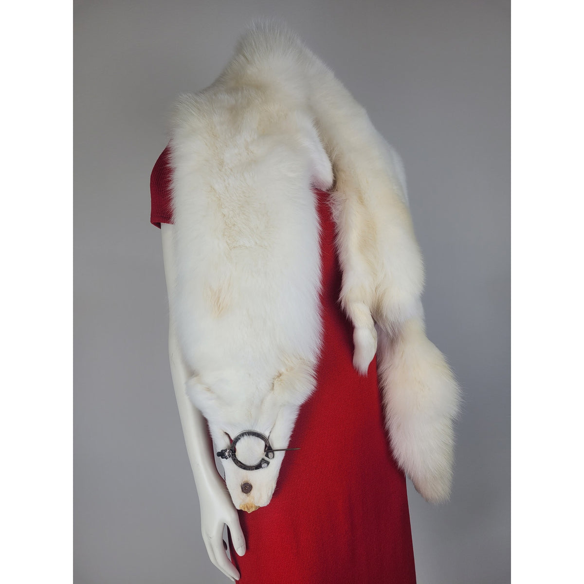 Vintage Winter White Fox Fur Stole Bridal Wrap 67" Long