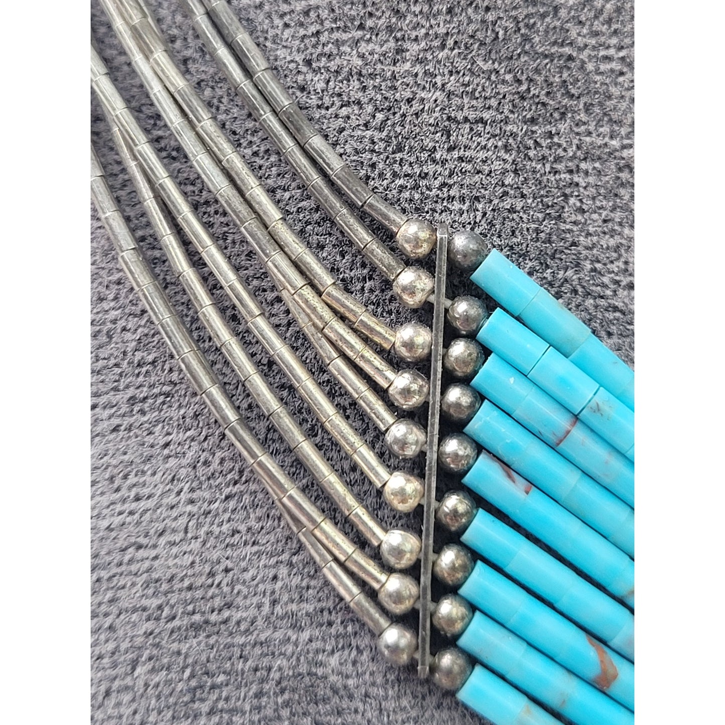 VTG Liquid Sterling Silver & Turquoise Multi-Strand Choker Necklace Adjustable
