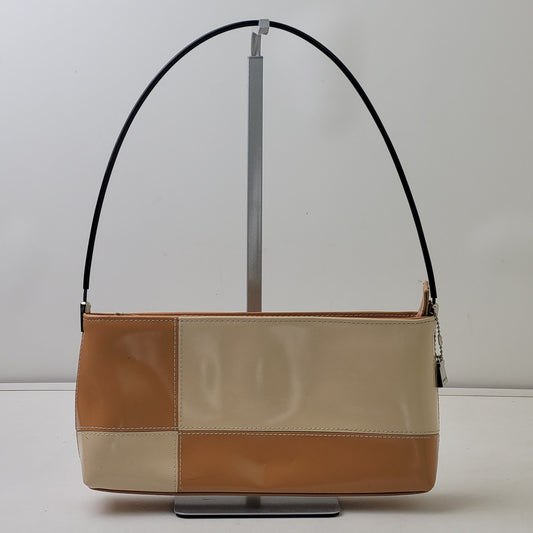 Y2K Vintage Veneto Rectangular Geometric Color Block Tan Ivory Shoulder Bag