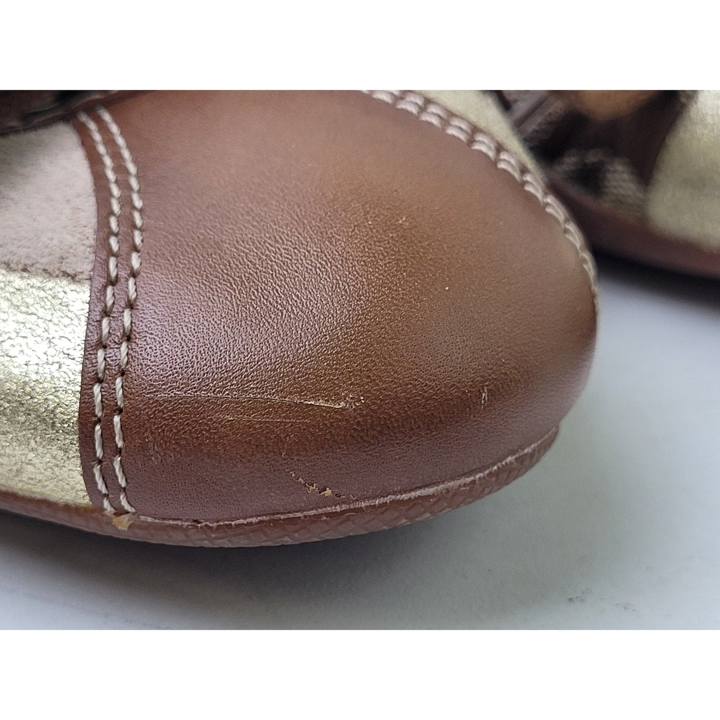 Coach Jenilee Brown Blue Pink Patchwork Ballet Flats Leather Insole Sz 8.5