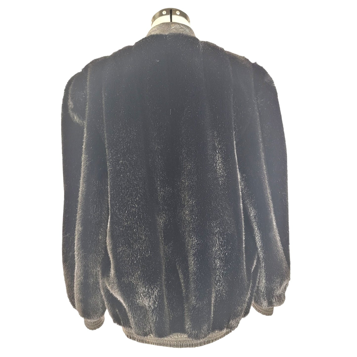 Vintage 1970-80s Adolph Shuman for I.Magnin Faux Fur Jacket Leather Trim Sz S/M