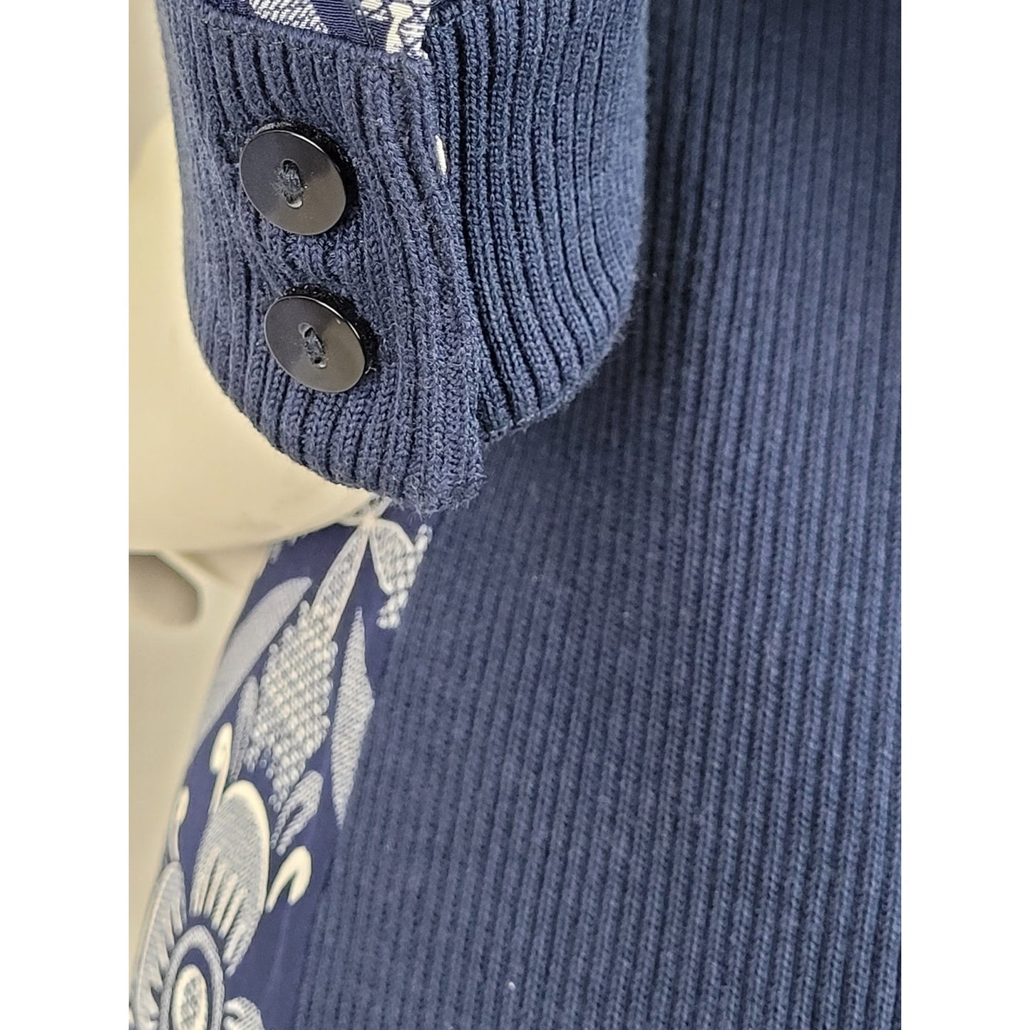 Diane von Furstenburg Sorrel Navy Blue Silk Pattern & Knit Shirt Mini Dress Sz S
