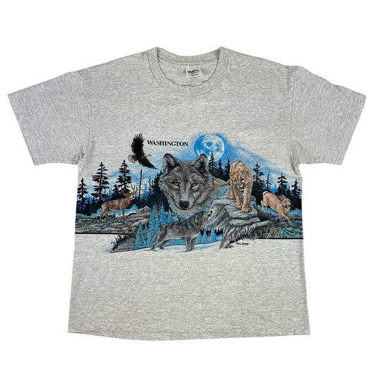 Vintage Washington Wolf Animals Nature All Over Graphic Print Men's Sz XL