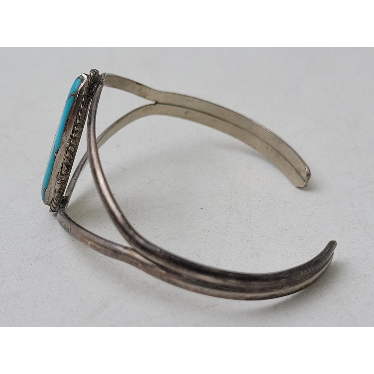 Vintage Navajo Teme Split-Shank Sterling Silver & Turquoise Cuff Bracelet