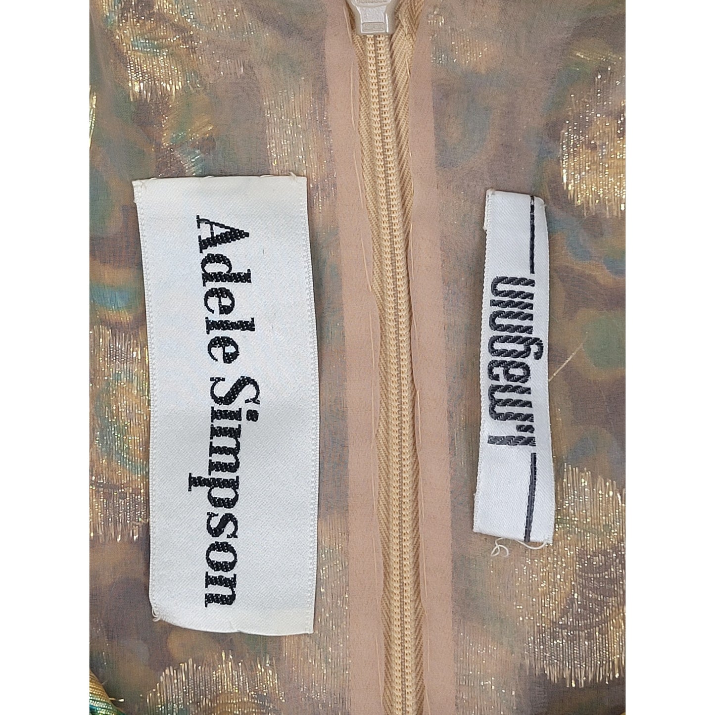 Vintage 1960-70s Adele Simpson Sheer Dress Metallic Fabric Belted Sz S/M