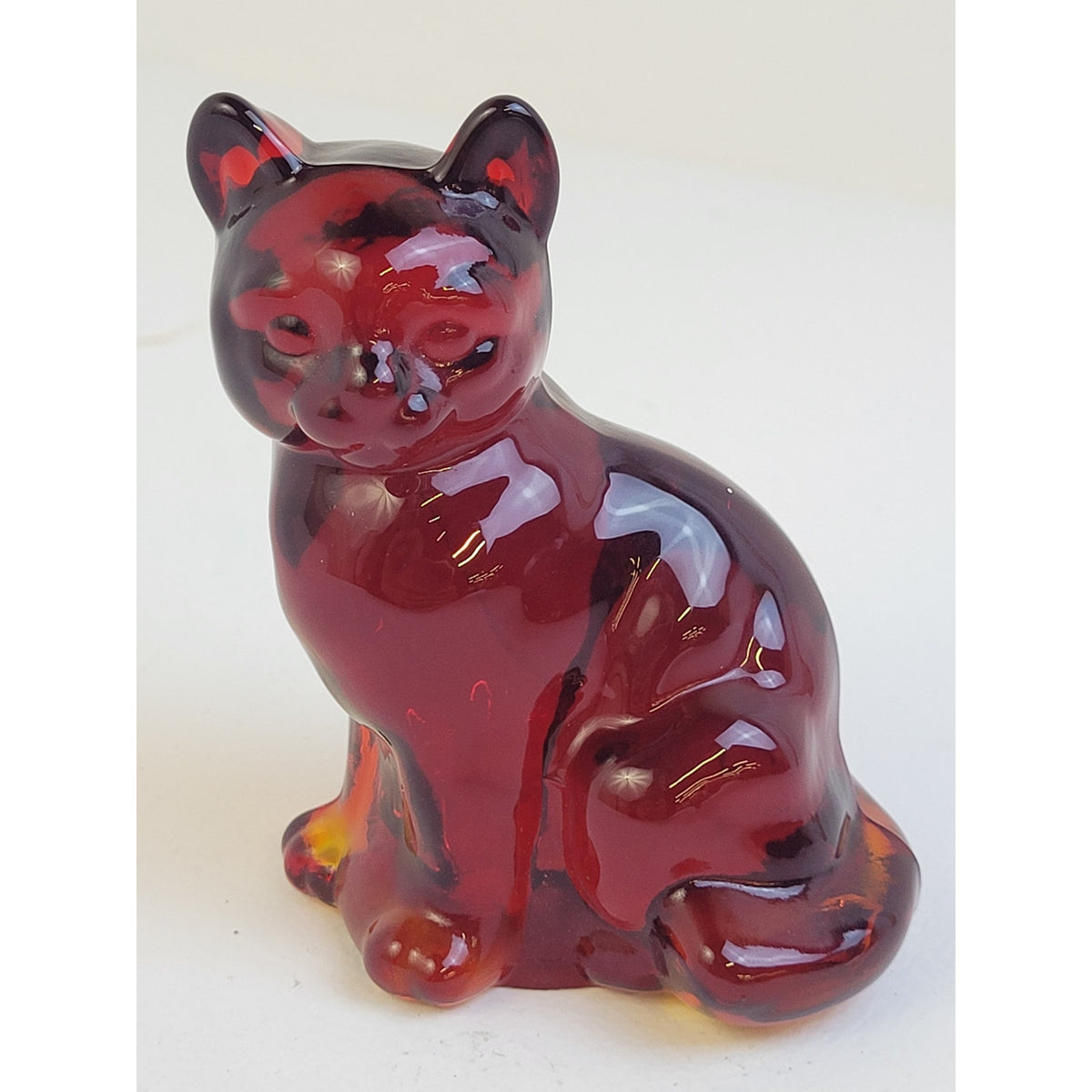 Vintage Fenton Glass Amberina Ruby Red Sitting Cat Kitten Figurine