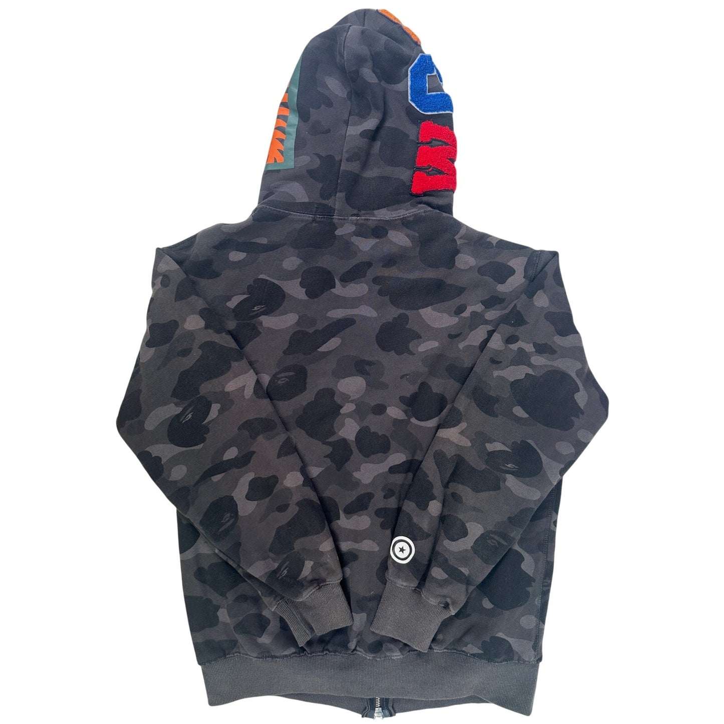 A Bathing Ape (BAPE) Black / Gray Camo Shark Full Zip Hoodie Men's Sz M/L