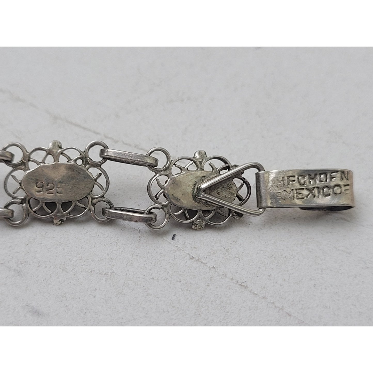 Vintage Sterling Silver Bracelet Intricate Filigree & Turquoise Stones | Mexico