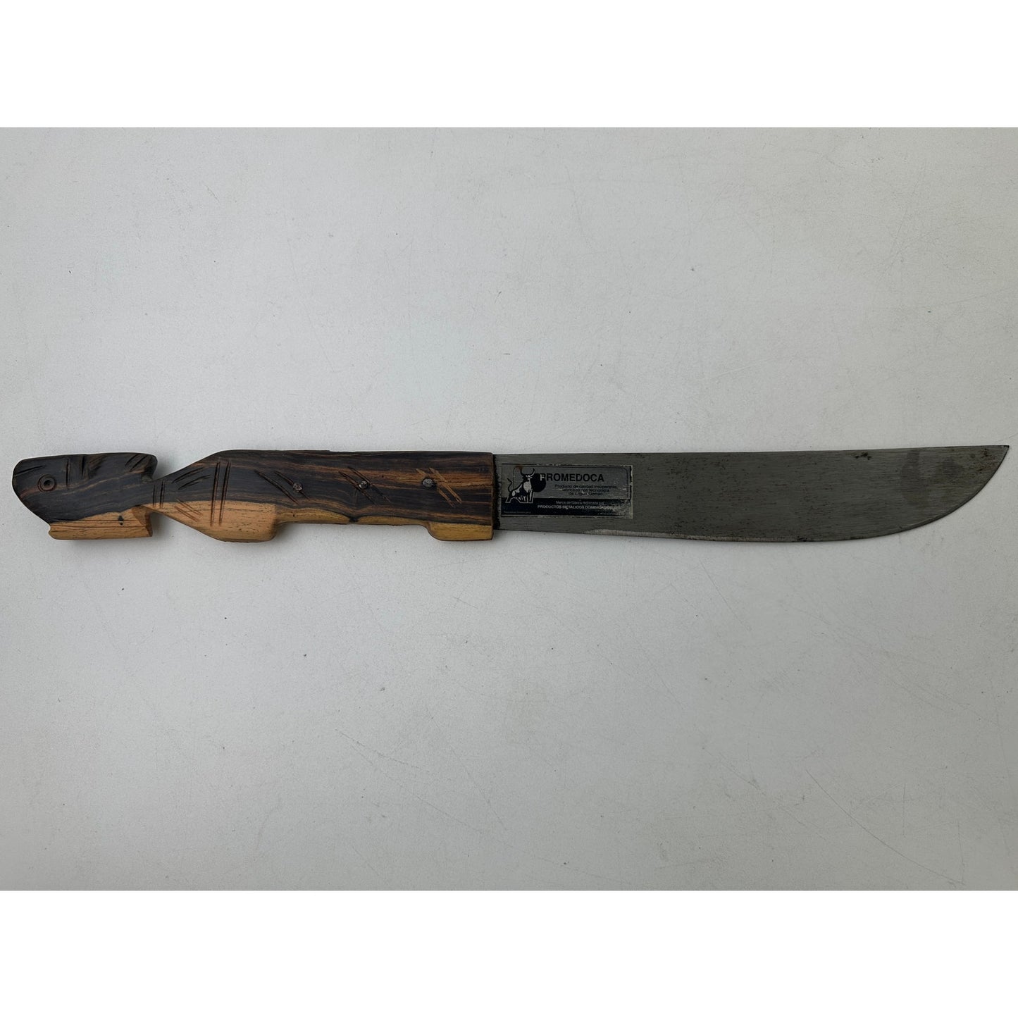 Vintage Dominican Promedoca Machete | Hand Carved Animal Handle & Tooled Leather Sheath