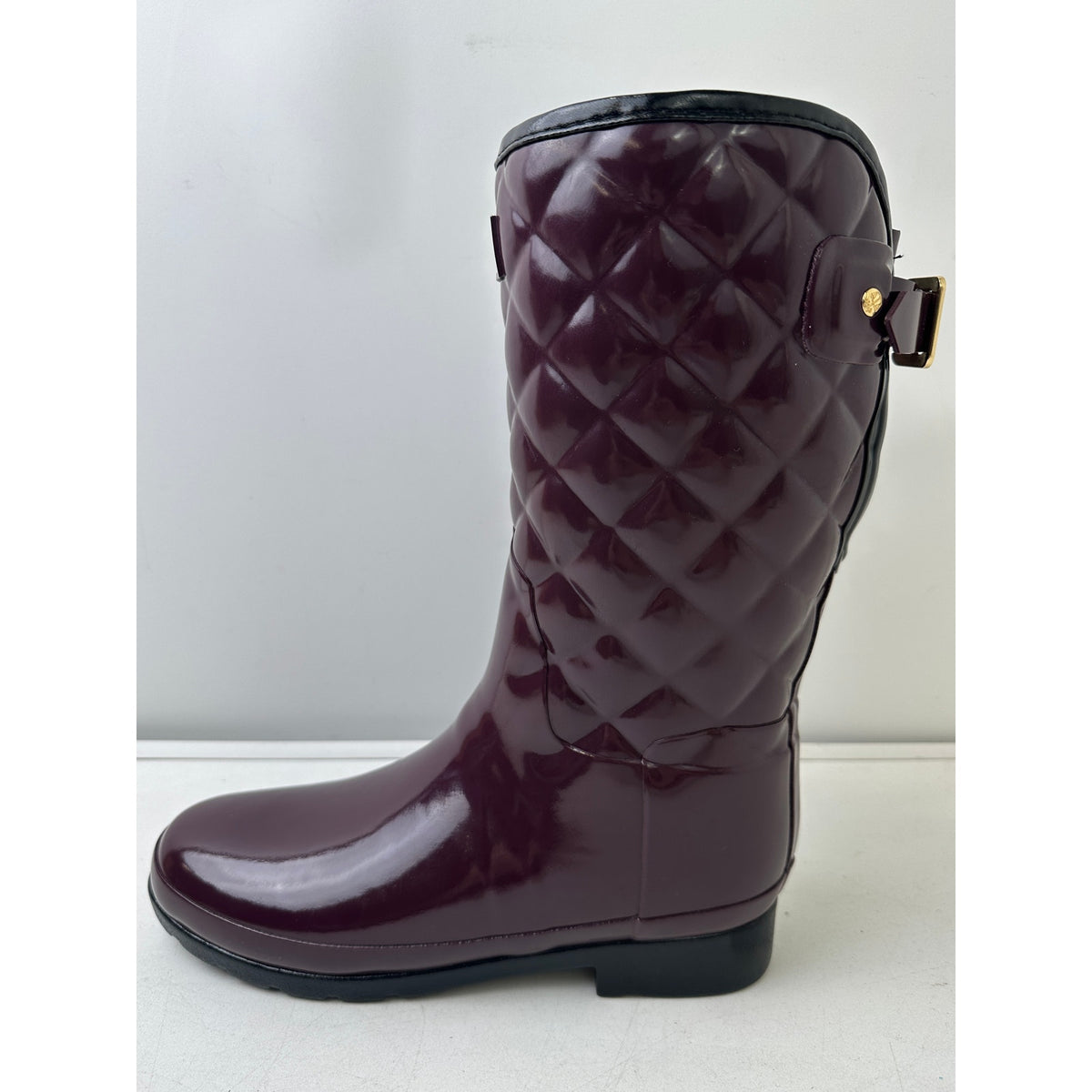 Hunter Refined Gloss Quilted Tall Deep Plum / Aubergine Rain Boots Women's Sz 7