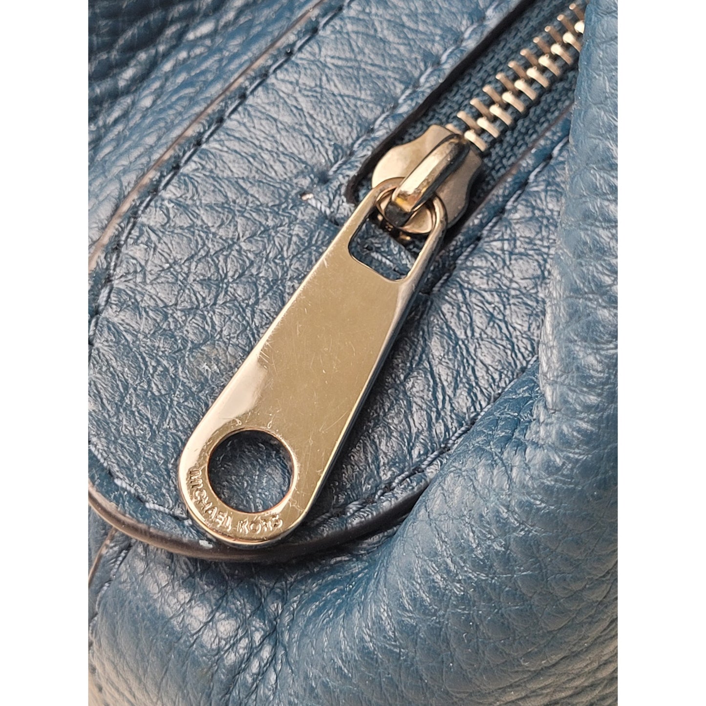 Michael Kors Raven Large Leather Shoulder Bag Blue/Teal w Silver-Tone Hardware