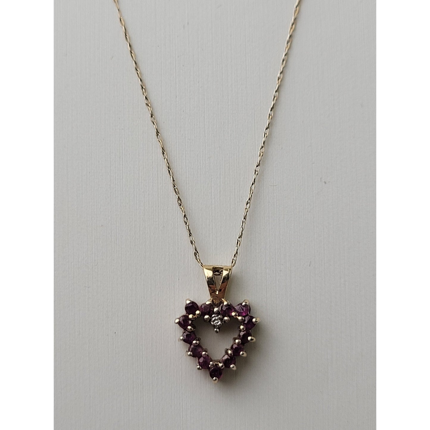 10K Yellow Gold Necklace Reversible Open Heart Pendant Ruby & Sapphire