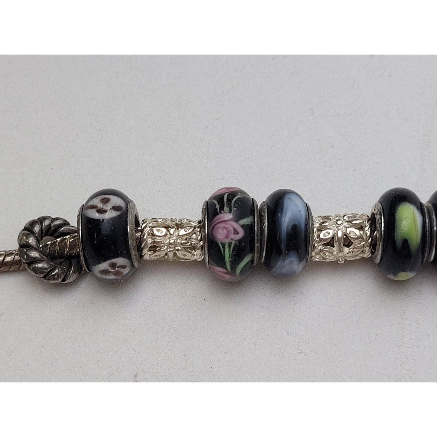 Authentic Pandora Sterling Silver Bracelet 13 Charms | Murano Glass & Metal