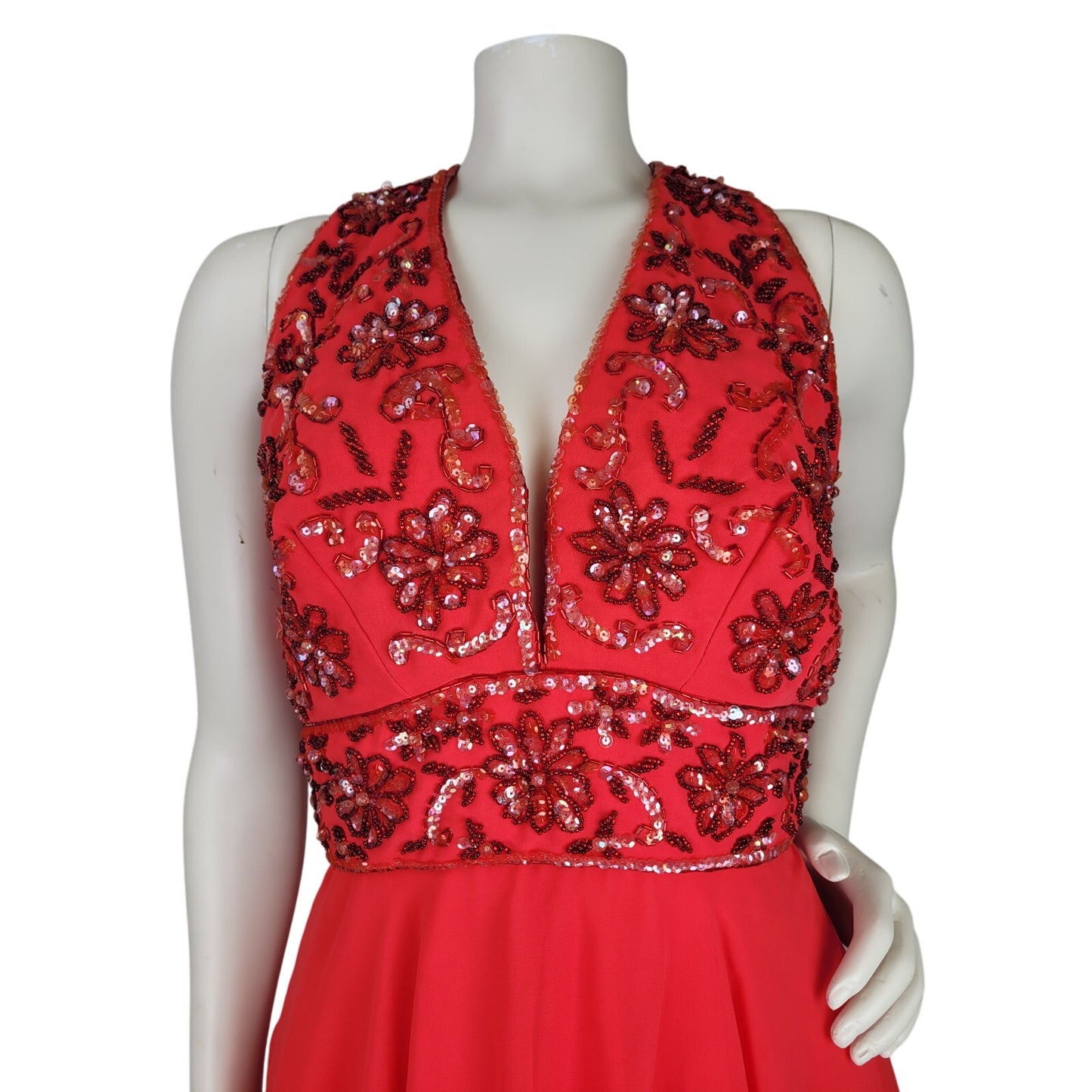 1960s Designer Jack Bryan Beaded Red Cocktail Dress 26" Waist