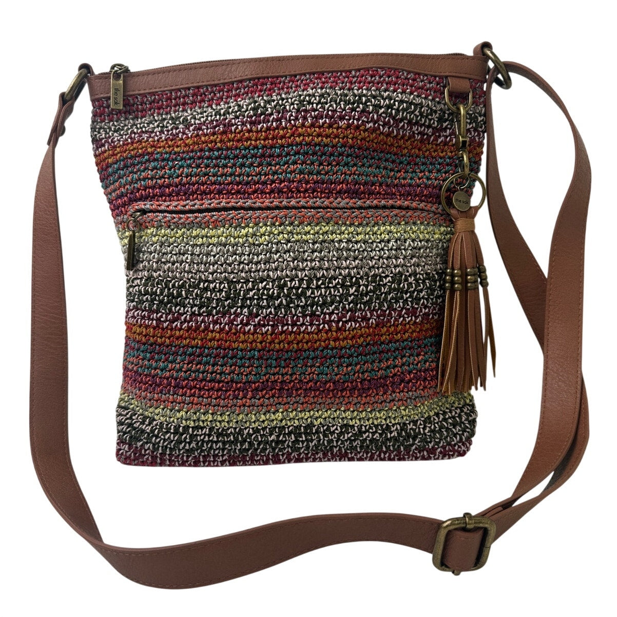 The Sak Lucia Multicolor Woven Striped Crochet Crossbody Bag