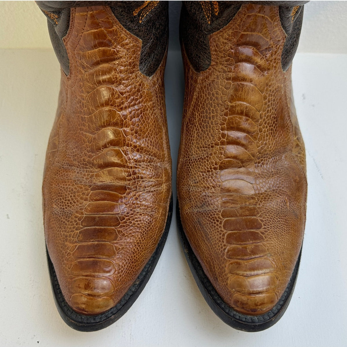 Arangos Genuine Ostrich Leg Cognac Western Cowboy Boots Men's Sz 8