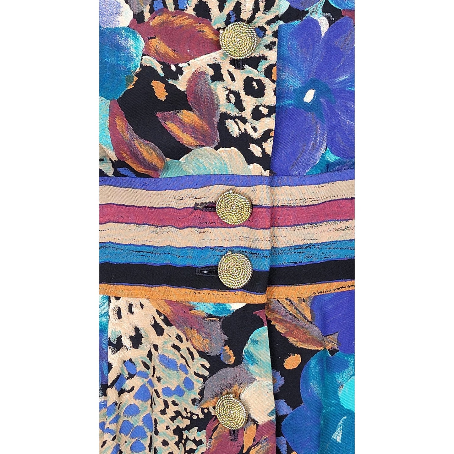 Vintage 1990s Mixed Print Below the Knee Dress w Slight Puff Sleeves Sz S