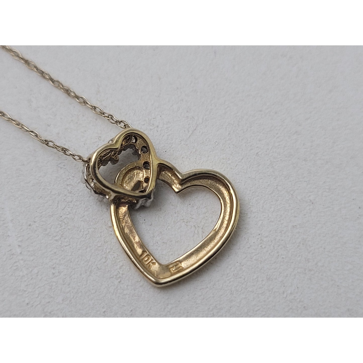 10K Yellow Gold Double Interlocking Open Hearts Necklace | 18" Chain | 1.26 g